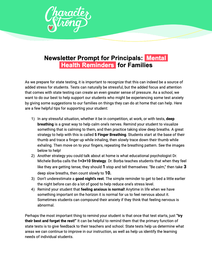 Testing Newsletter Sample CharacterStrong