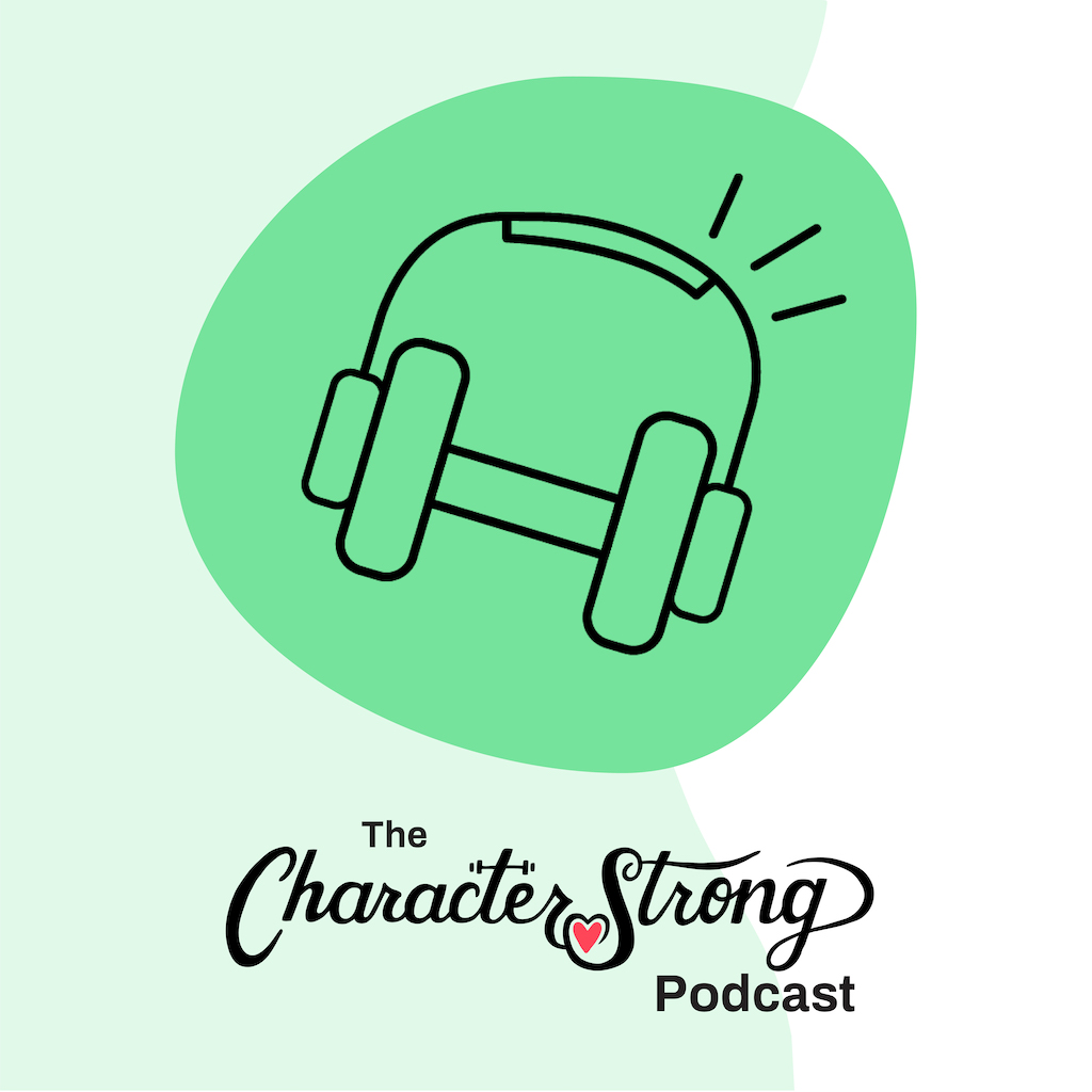 CharacterStrong podcast image with headphones and CS inline logo